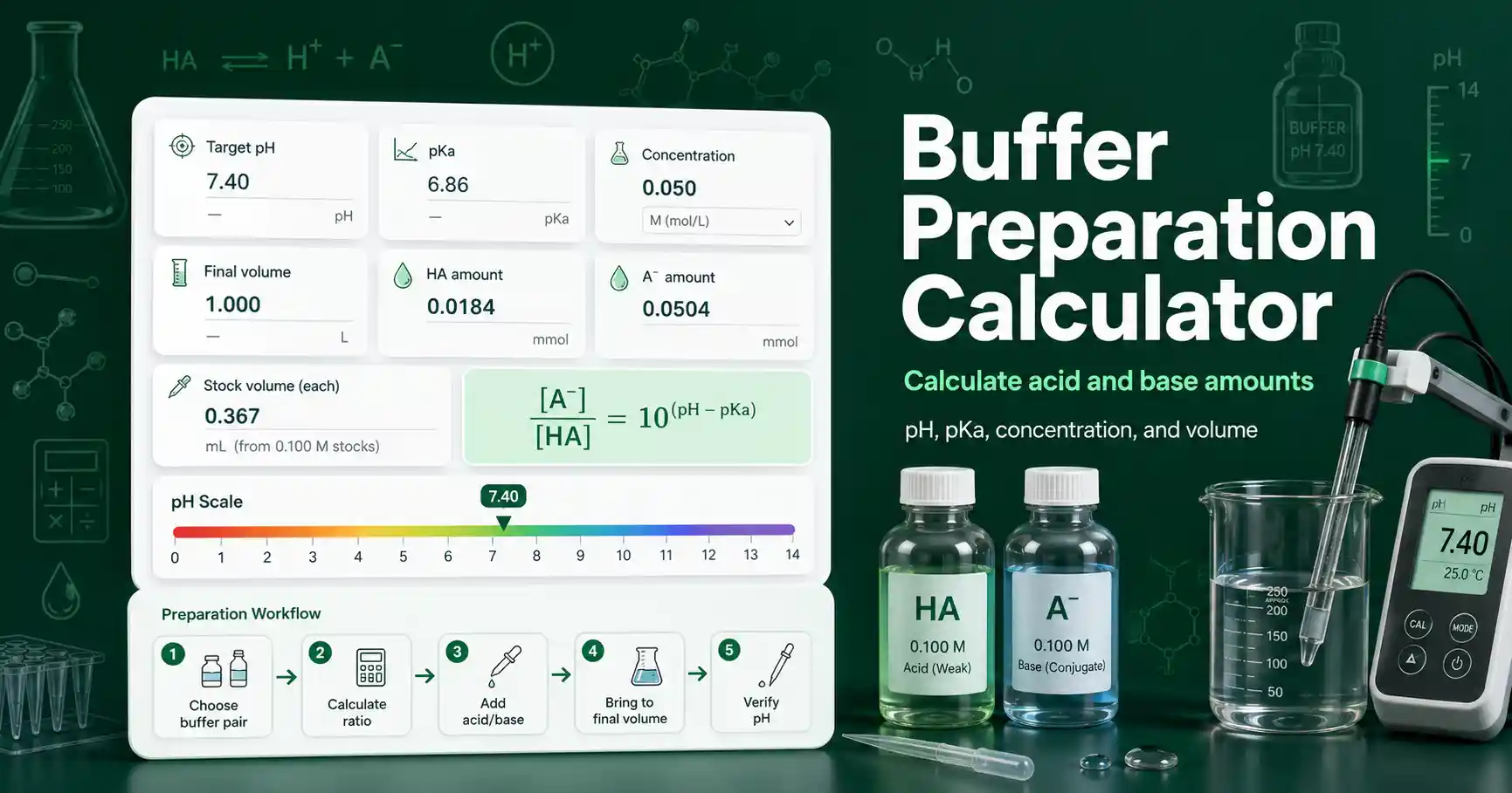 Buffer Capacity Calculator for Van Slyke beta using pH, pKa, and total buffer concentration